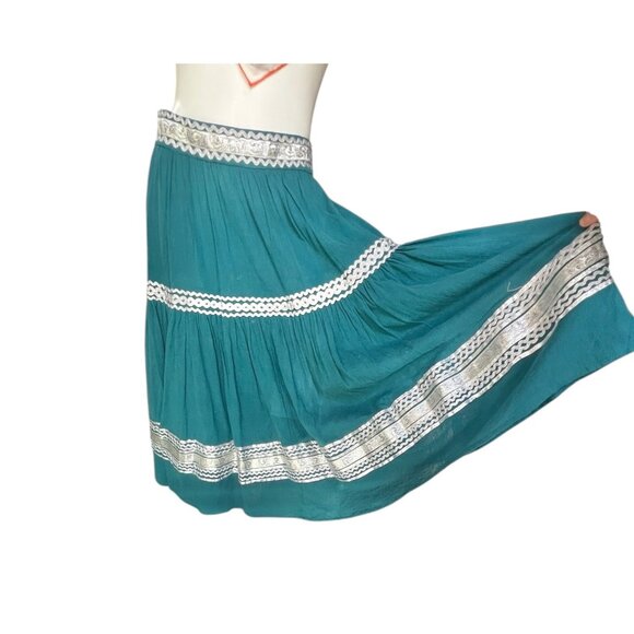 XXI Women’s size Smalll Teal Blue Green Cotton Skirt Silver Trim Side Zipper - Picture 3 of 11